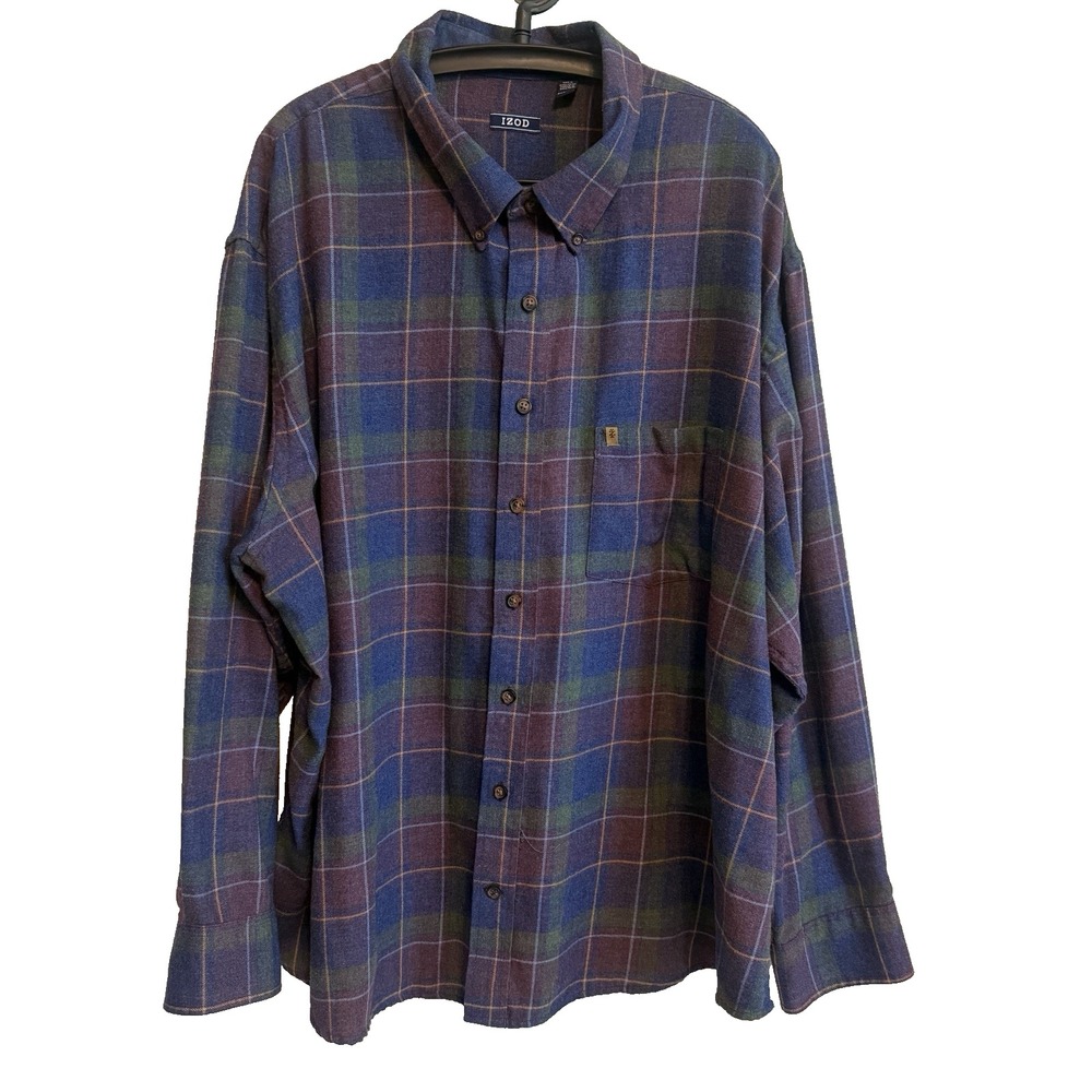 Izod Stratton Men Button Long Sleeve Flannel Shirt 3XB Button Heritage Americana